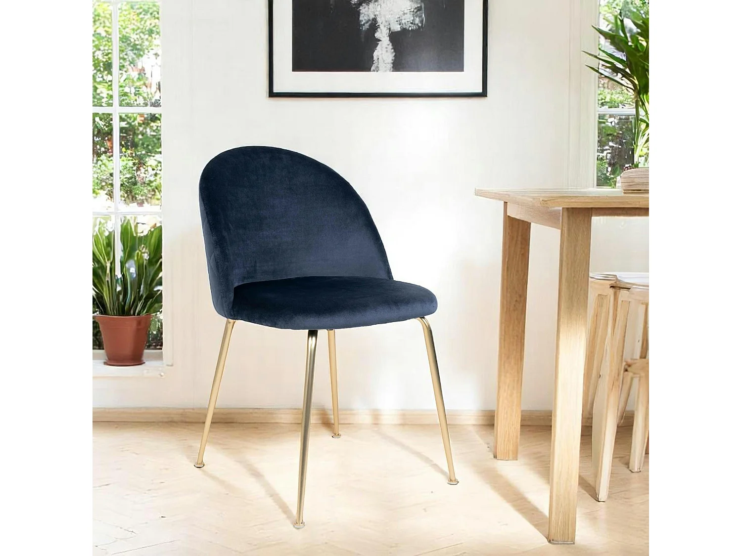 Chaise en velours bleu foncé à dossier rond (lot de 2) MONTREUX