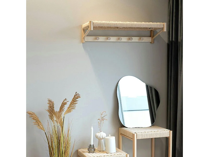 Portemanteau mural style scandinave en bois de peuplier et corde TALLINN