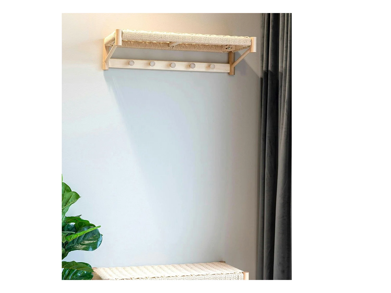 Portemanteau mural style scandinave en bois de peuplier et corde TALLINN