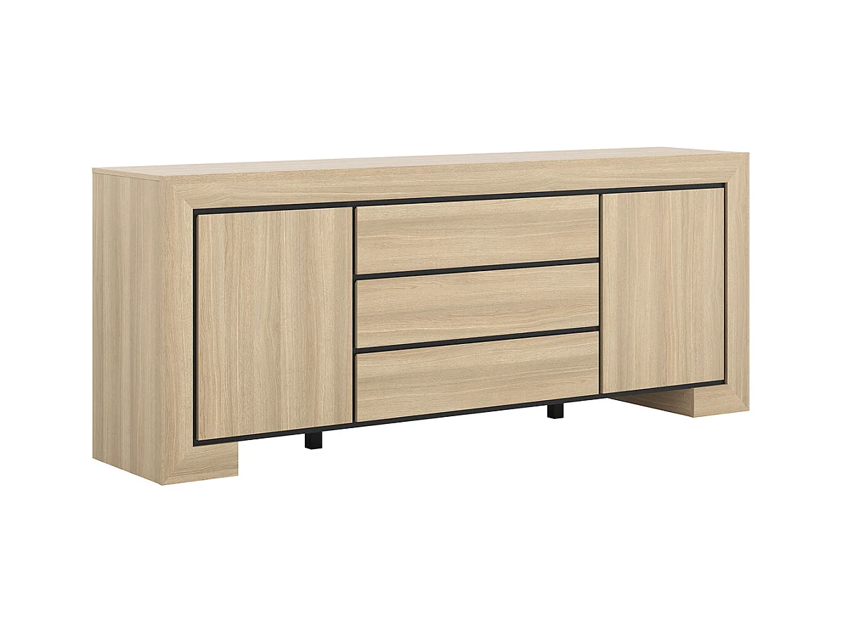 Buffet 2 portes 3 tiroirs Lucius Bois et Noir