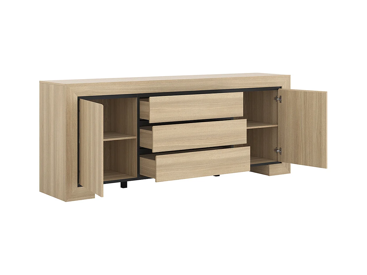 Buffet 2 portes 3 tiroirs Lucius Bois et Noir