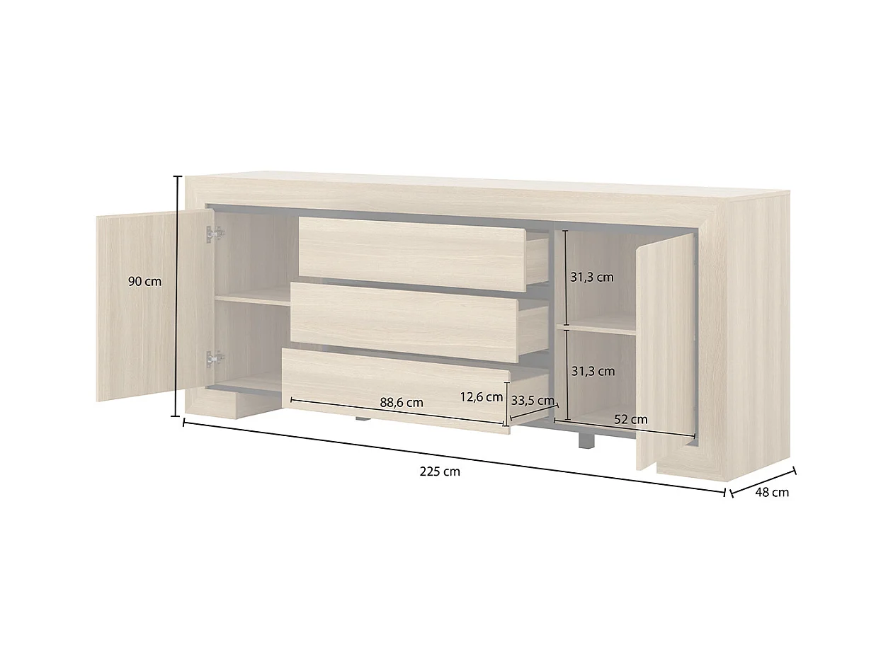 Buffet 2 portes 3 tiroirs Lucius Bois et Noir