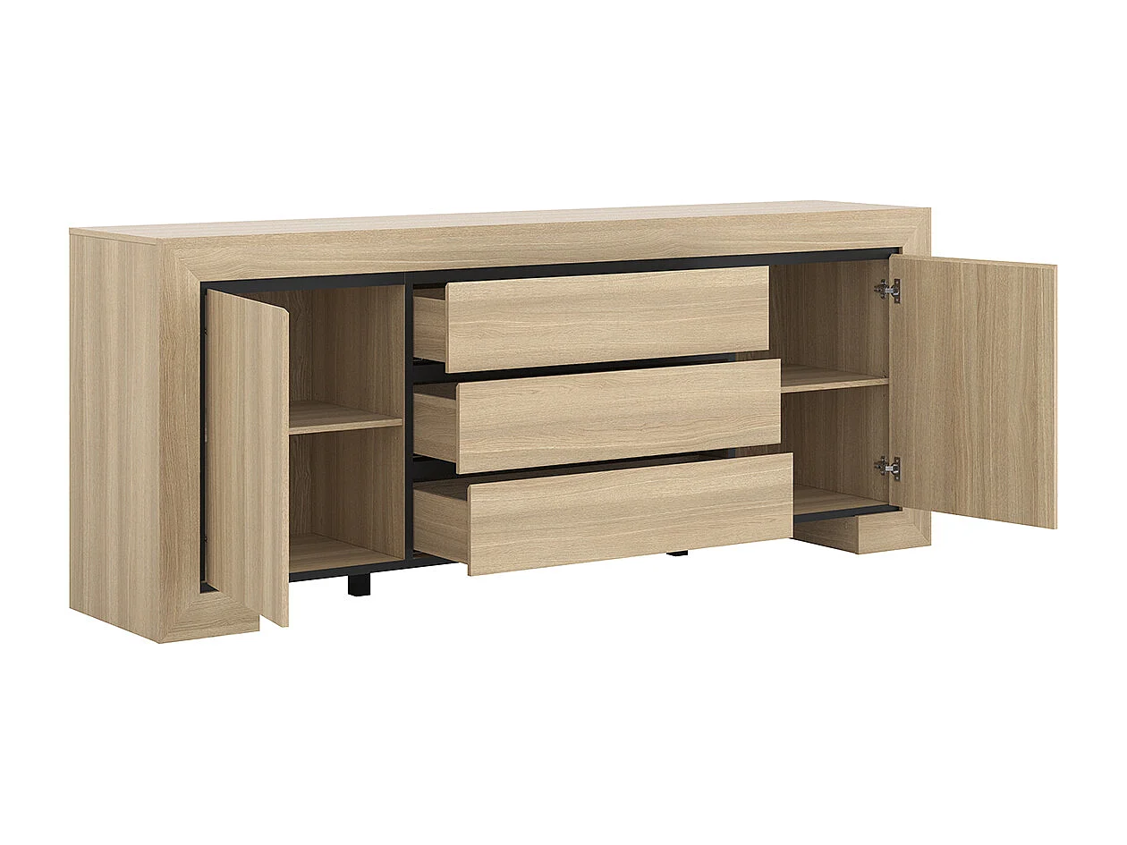 Aparador 2 portas 3 gavetas Lucius madeira e preto 90cm