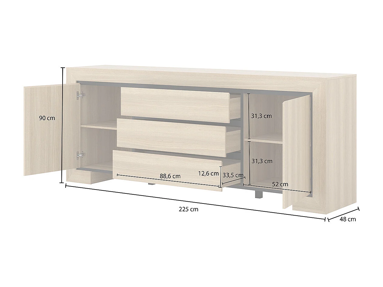 Aparador 2 portas 3 gavetas Lucius madeira e preto 90cm