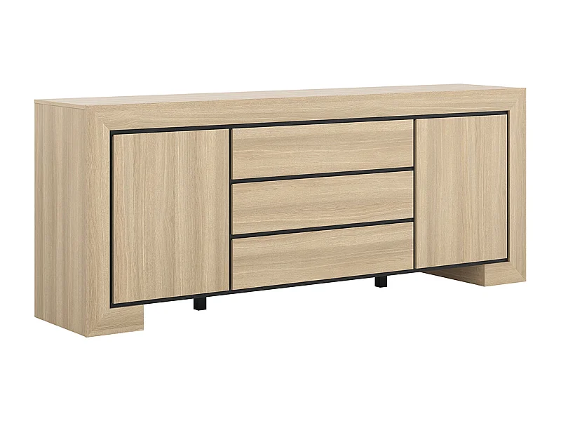 Aparador 2 portas 3 gavetas Lucius madeira e preto 90cm