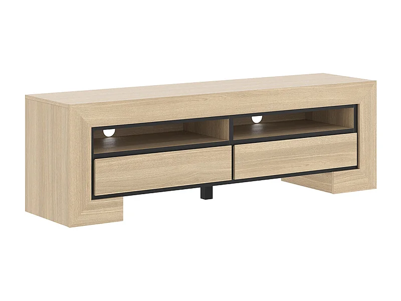 Meuble TV 2 tiroirs 160 cm Lucius Bois et Noir