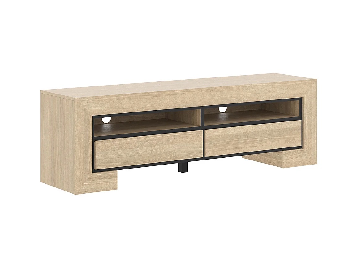 Meuble TV 2 tiroirs 160 cm Lucius Bois et Noir