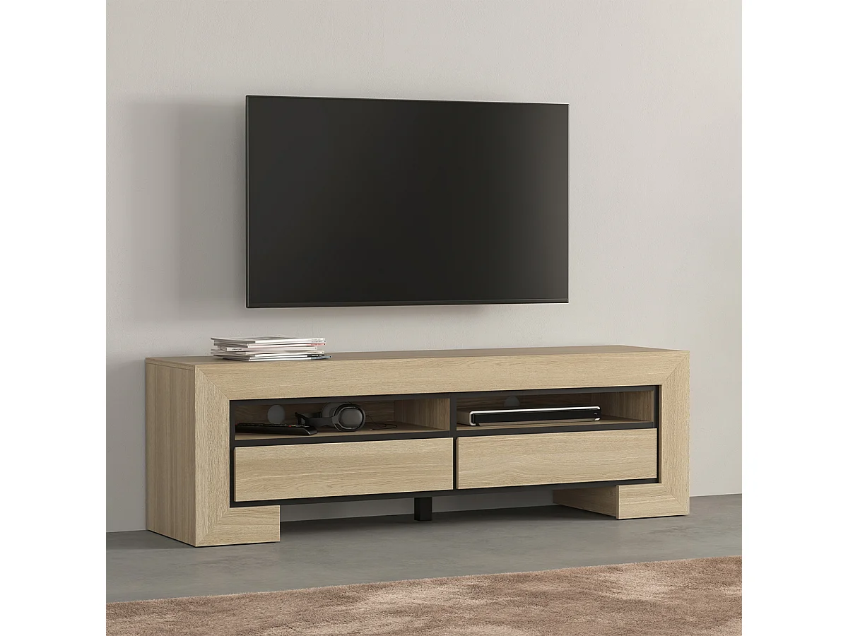 TV-Möbel mit 2 Schubladen Lucius Holz und Schwarz