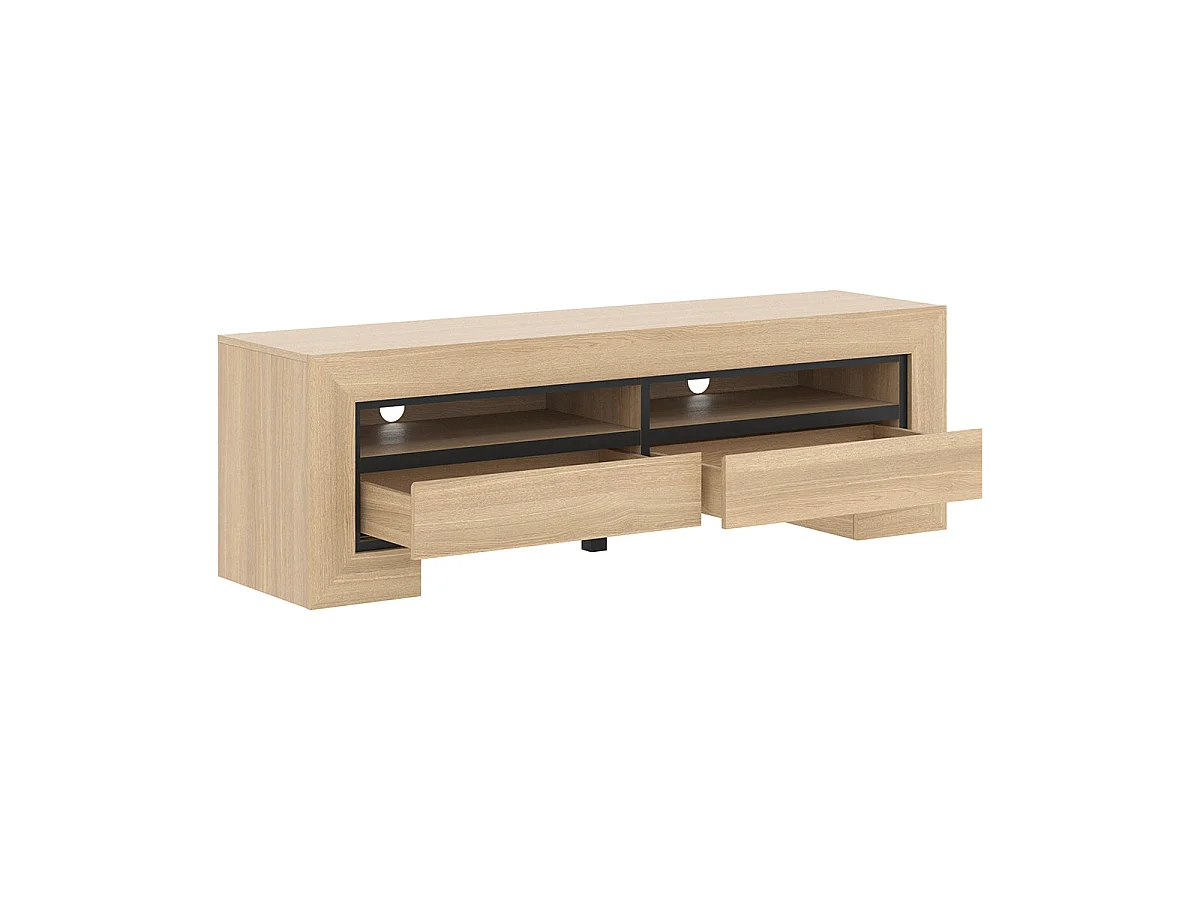 Meuble TV 2 tiroirs 160 cm Lucius Bois et Noir