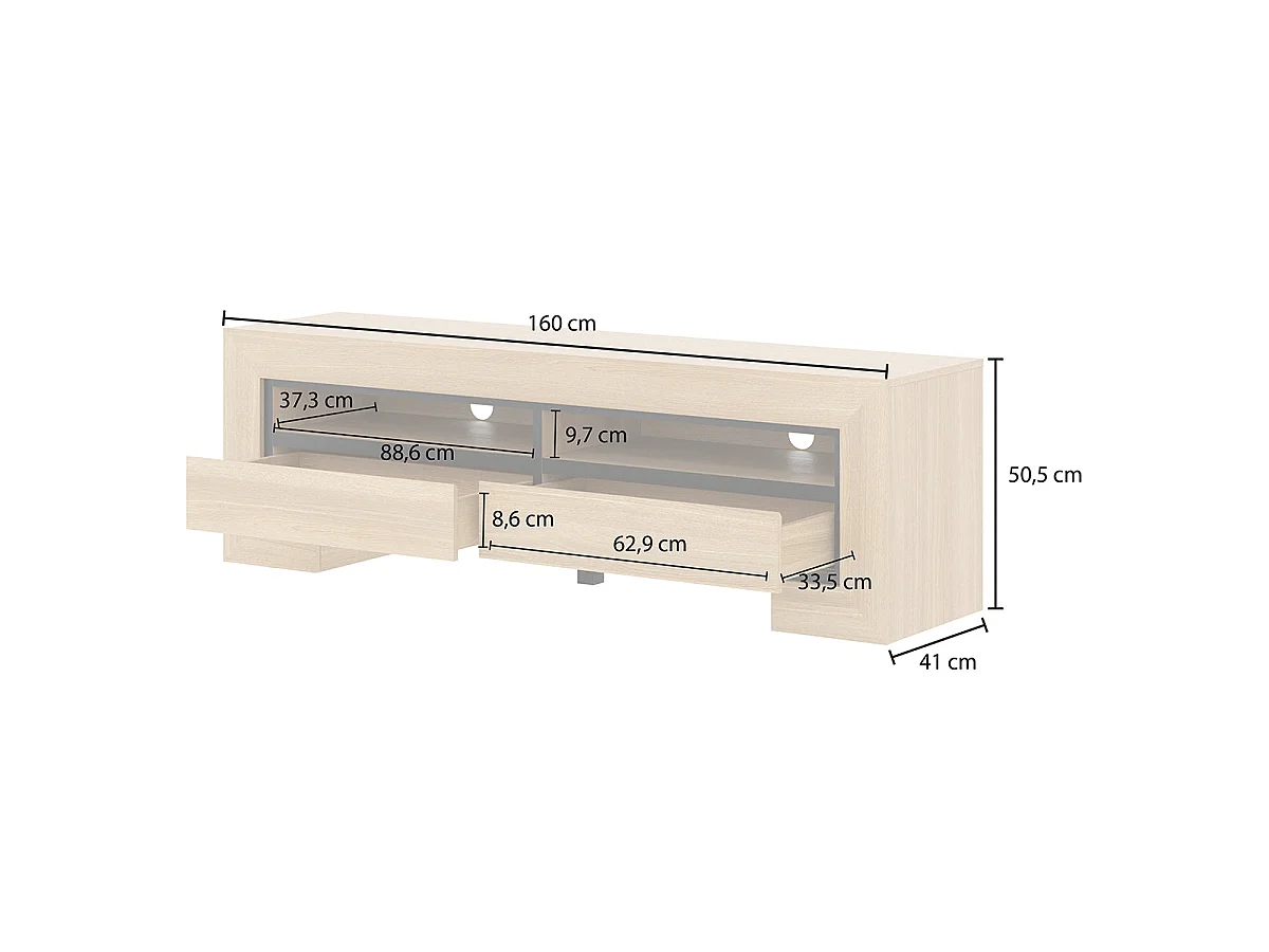 Meuble TV 2 tiroirs 160 cm Lucius Bois et Noir