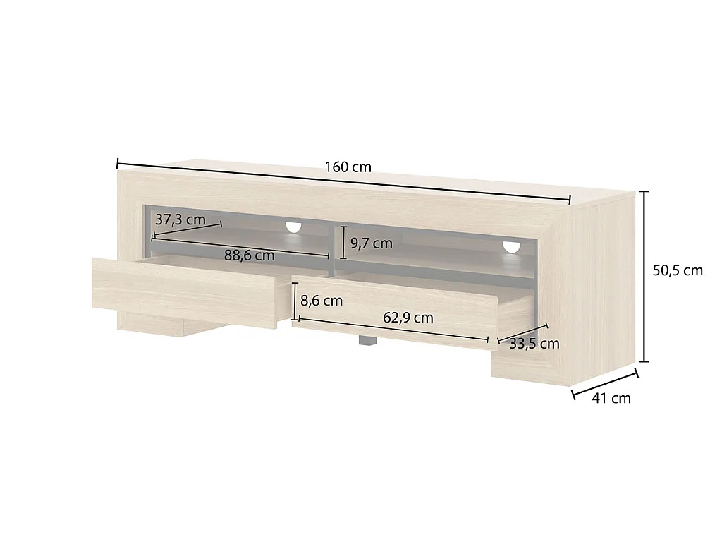 Meuble TV 2 tiroirs 160 cm Lucius Bois et Noir