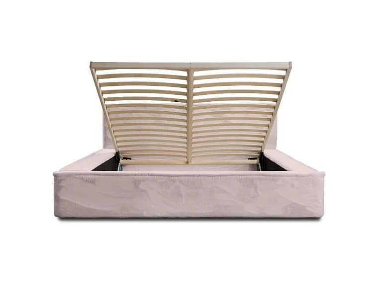 Cama con canapé ORLANE – Rosa Polvo de rosa polar – 160x200 cm – Somier elevable – Diseño de alta gama