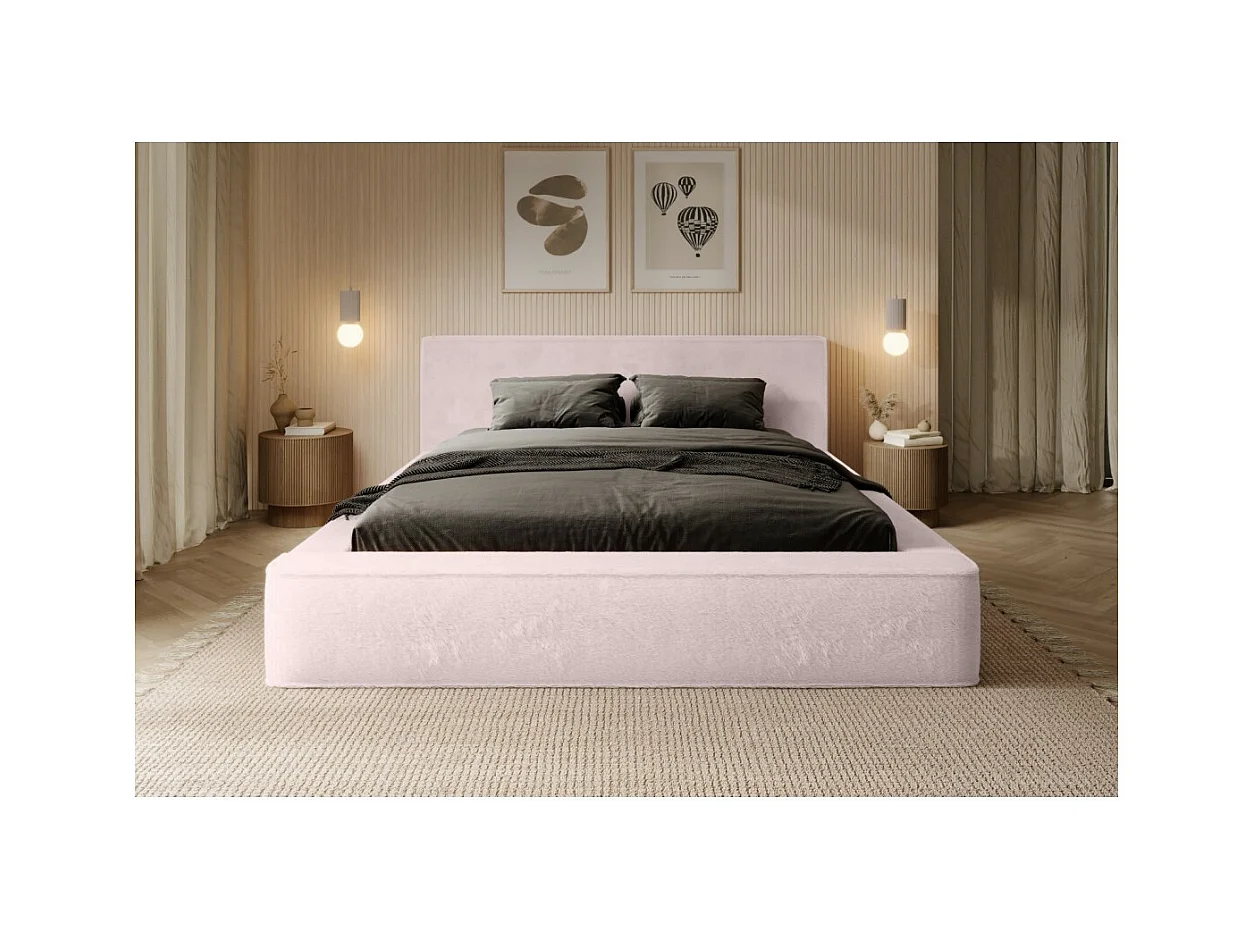 Lit coffre ORLANE – Rose Poussière de rose polaire – 160x200 cm – Sommier relevable – Design haut de gamme