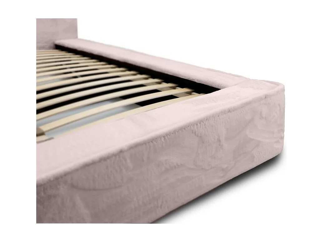 Cama con canapé ORLANE – Rosa Polvo de rosa polar – 160x200 cm – Somier elevable – Diseño de alta gama