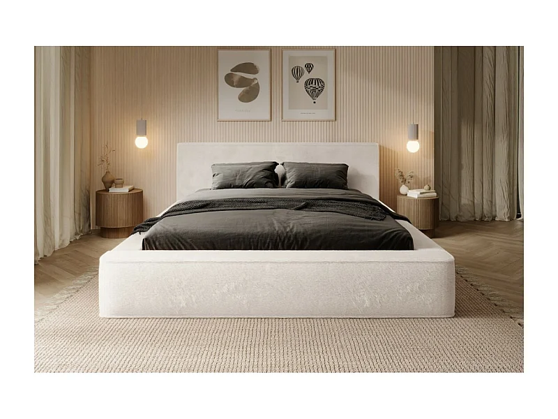 Cama baú ORLANE – Bege Areia Perolada Polar – 160x200 cm – Estrado elevatório – Design de alta gama