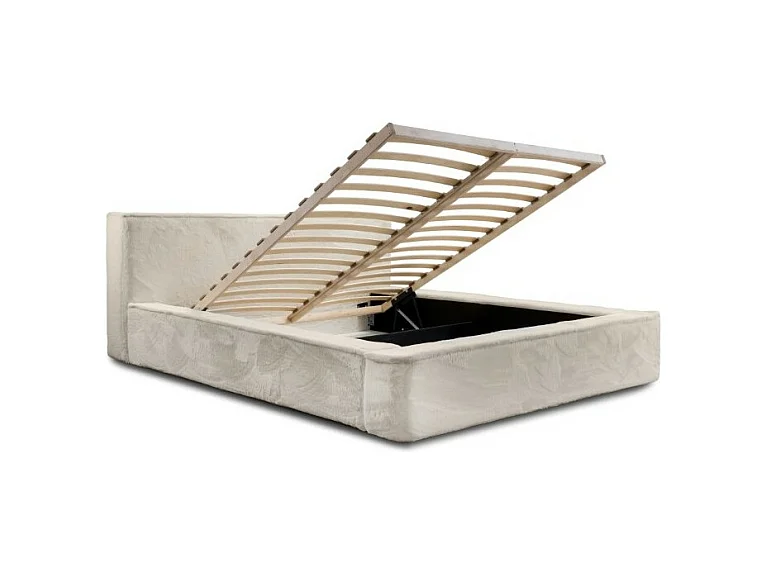 Cama con cajón ORLANE - Beige Arena nacarado polar - 160x200 cm - Somier elevable - Diseño de alta gama