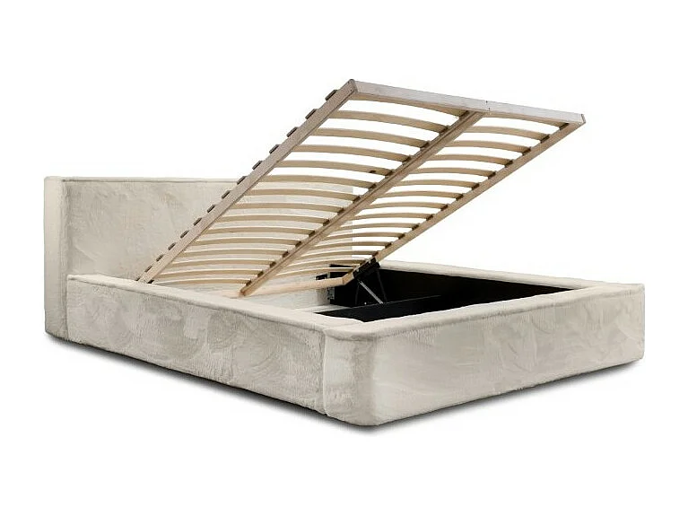 Cama con cajón ORLANE - Beige Arena nacarado polar - 160x200 cm - Somier elevable - Diseño de alta gama