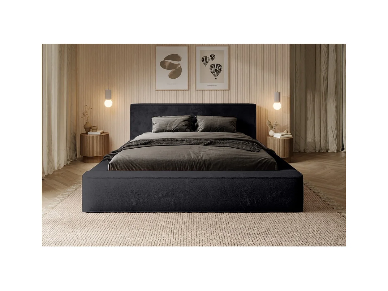 Cama con canapé ORLANE – Negro Pizarra Polar – 140x200 cm – Somier elevable – Diseño de alta gama