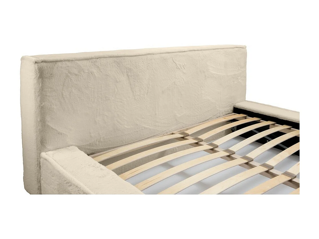 Cama baú ORLANE – Veludo Bege Duna – 180x200 cm – Estrado elevatório – Design de alta qualidade