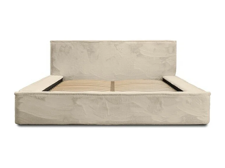 Cama baú ORLANE – Veludo Bege Duna – 180x200 cm – Estrado elevatório – Design de alta qualidade