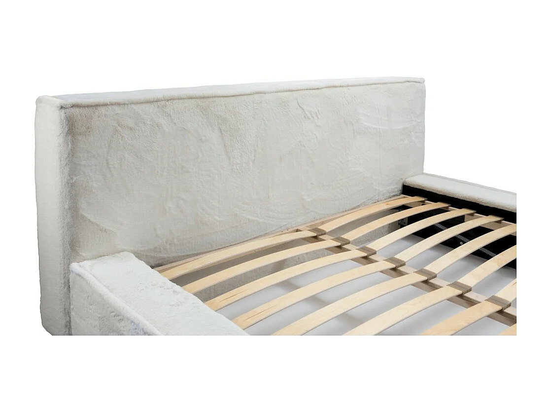 Cama baú ORLANE – Bege Areia perolado polar – 180x200 cm – Estrado elevatório – Design de alta gama