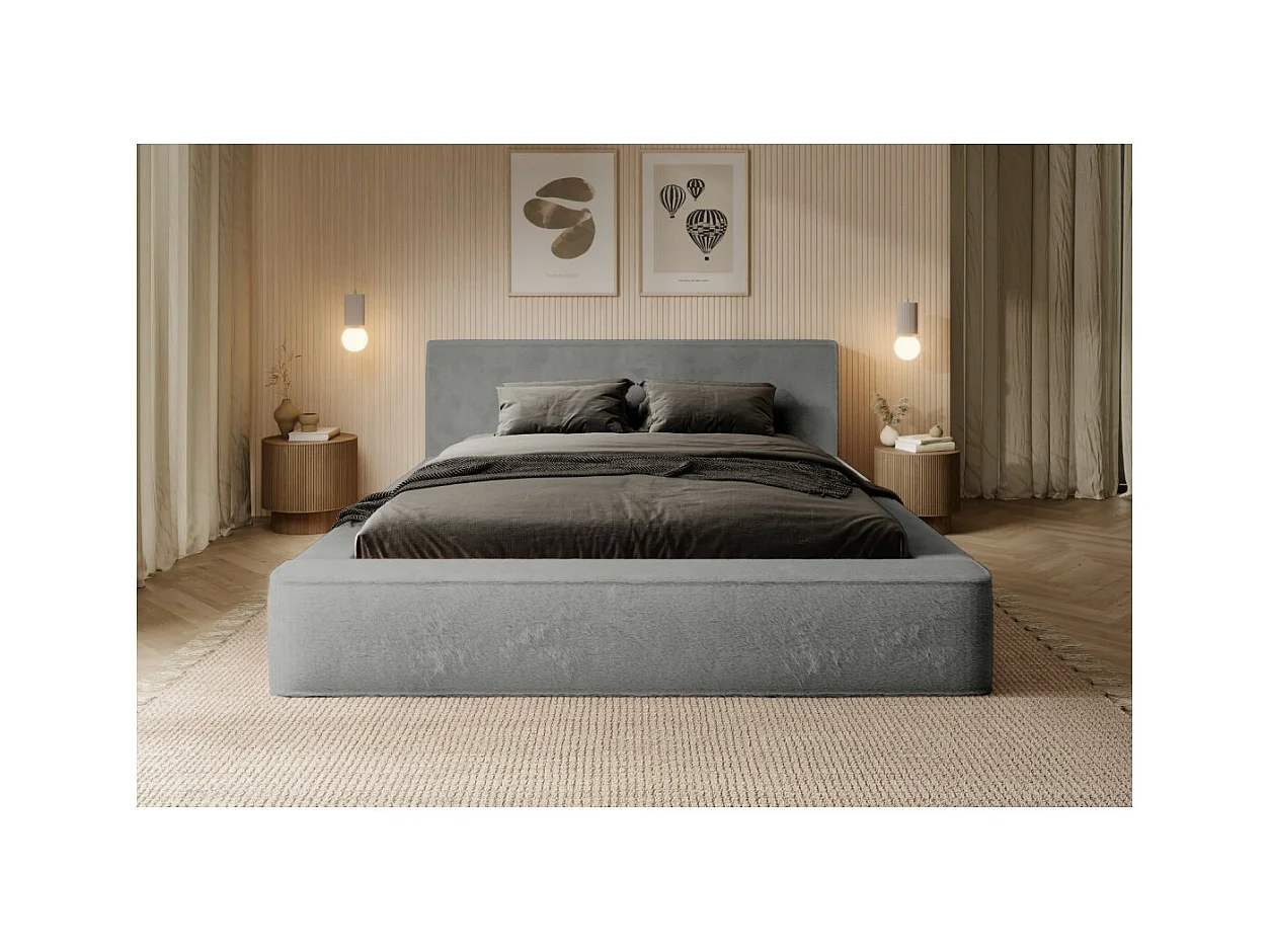 Cama con canapé ORLANE – Gris Carbón Mineral Polar – 140x200 cm – Somier elevable – Diseño de alta gama