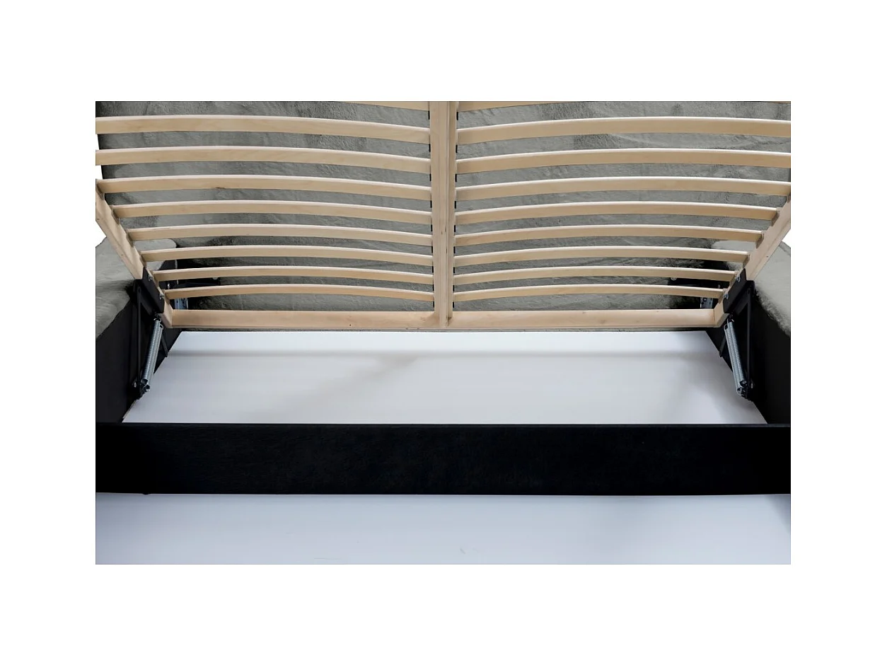 Cama con canapé ORLANE – Gris Carbón Mineral Polar – 140x200 cm – Somier elevable – Diseño de alta gama