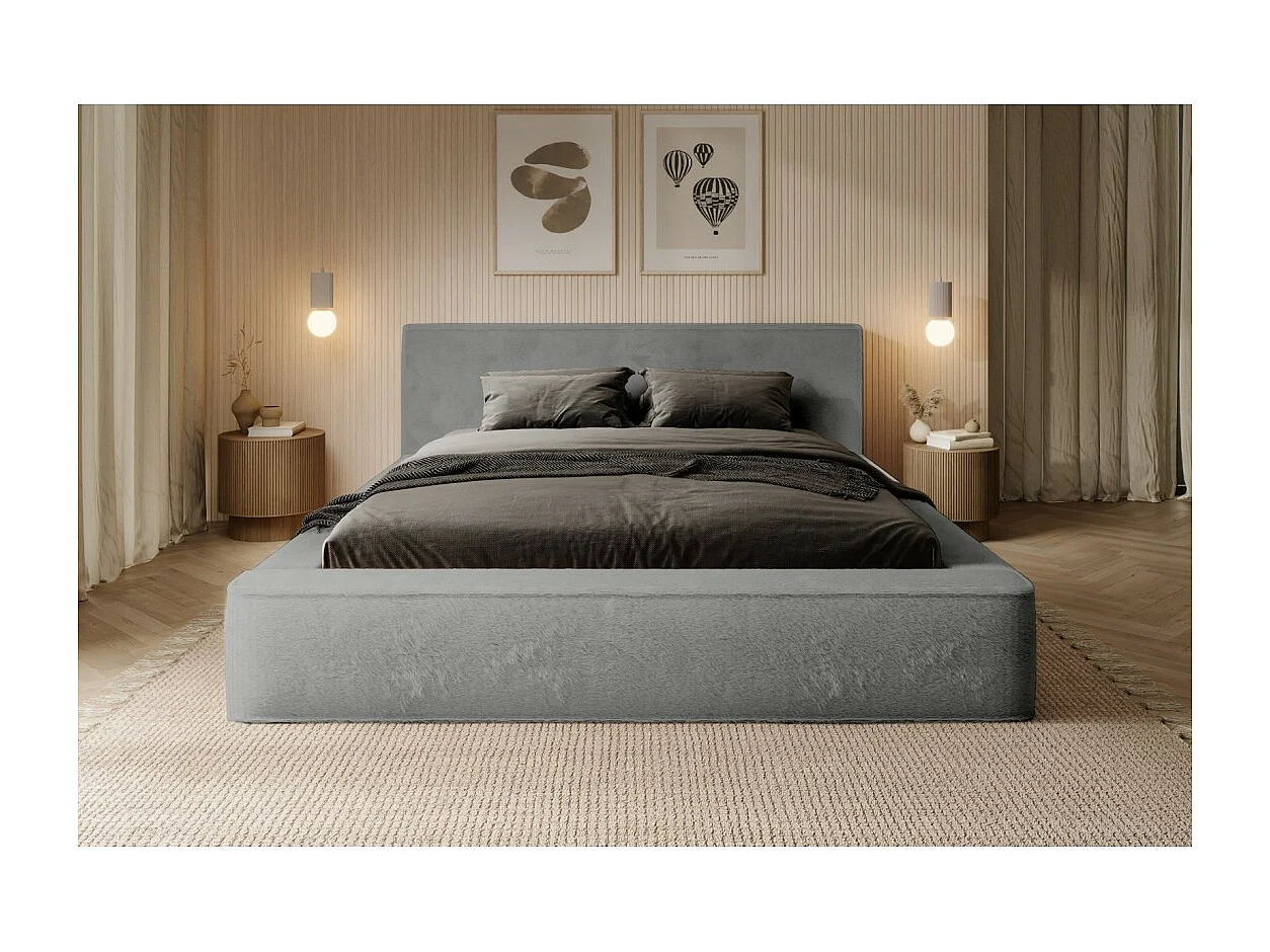 Cama baú ORLANE – Cinza Carvão Mineral Polar – 140x200 cm – Estrado elevatório – Design de alta qualidade