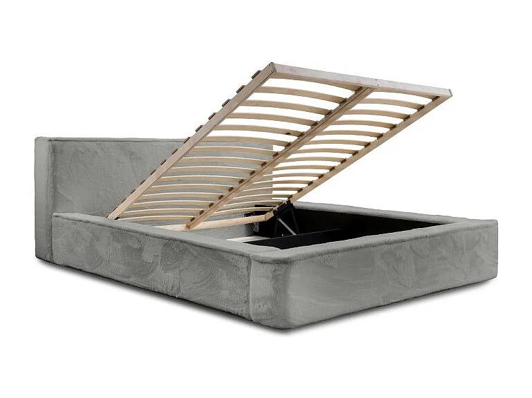 Cama baú ORLANE – Cinza Carvão Mineral Polar – 140x200 cm – Estrado elevatório – Design de alta qualidade