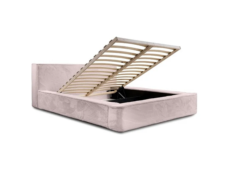 Cama baú ORLANE – Rosa Pó Polar – 180x200 cm – Estrado elevatório – Design de alta qualidade