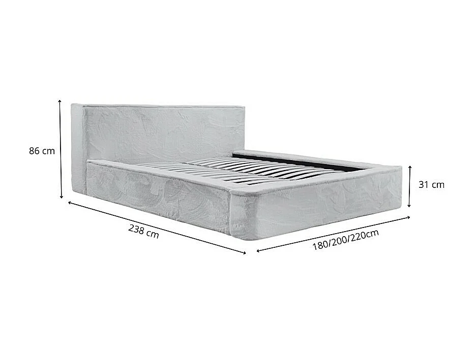 Cama baú ORLANE – Rosa Pó Polar – 180x200 cm – Estrado elevatório – Design de alta qualidade