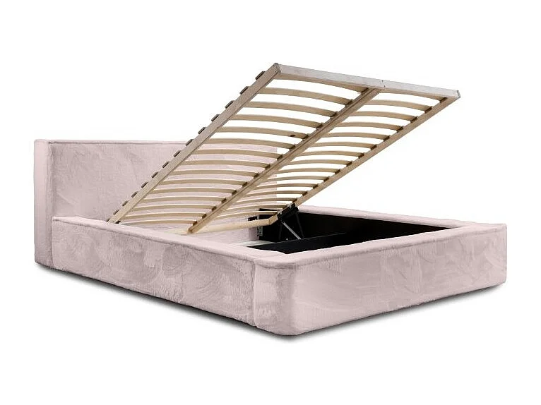 Cama baú ORLANE – Rosa Pó Polar – 180x200 cm – Estrado elevatório – Design de alta qualidade