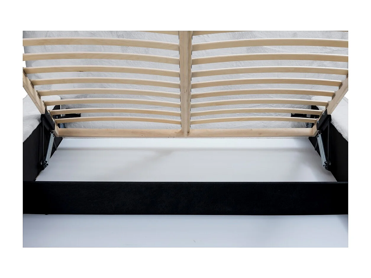 Cama com baú ORLANE – Branco Nuvem Polar – 140x200 cm – Estrado elevatório – Design de alta qualidade