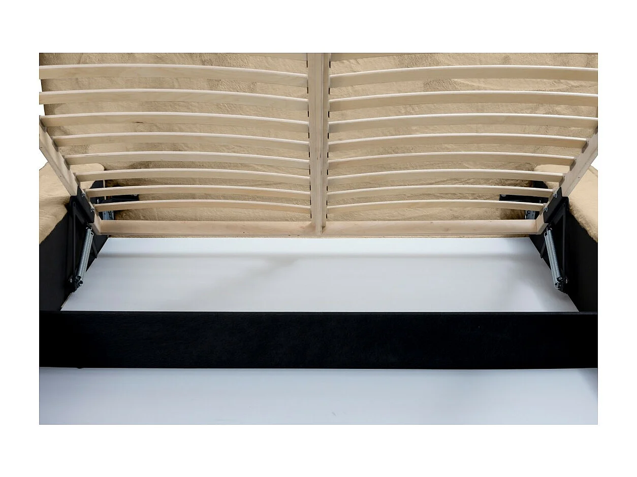 Cama con canapé ORLANE – Beige Polvo de miel polar – 160x200 cm – Somier elevable – Diseño de alta gama