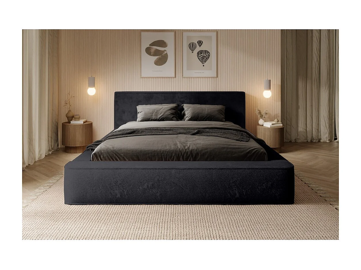 Lit coffre ORLANE – Noir Ardoise polaire – 160x200 cm – Sommier relevable – Design haut de gamme