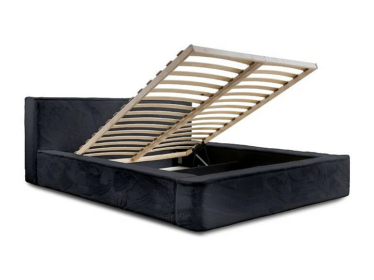 Cama con canapé ORLANE - Negro Pizarra polar - 160x200 cm - Somier elevable - Diseño de alta gama