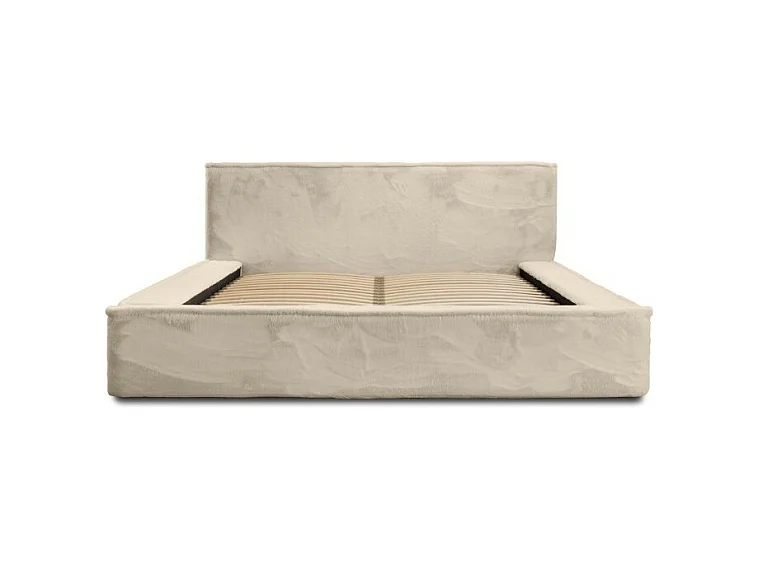 Cama con canapé ORLANE - Terciopelo Beige de duna - 140x200 cm - Somier elevable - Diseño de alta gama