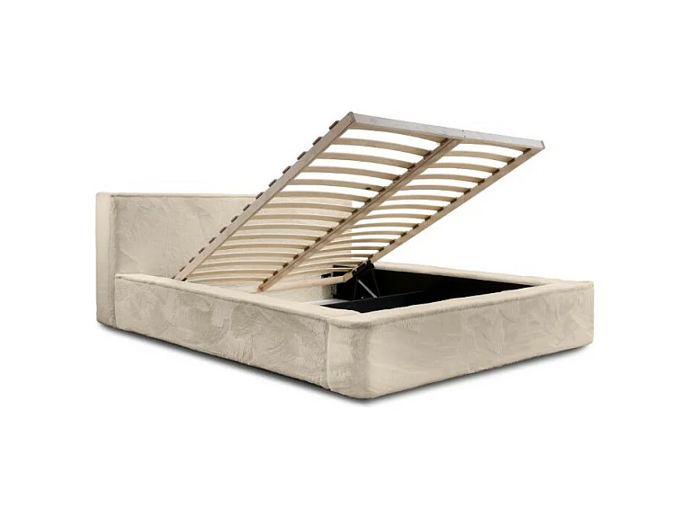 Cama con canapé ORLANE - Terciopelo Beige de duna - 140x200 cm - Somier elevable - Diseño de alta gama