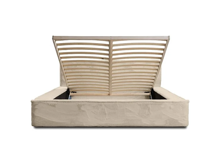 Cama con canapé ORLANE - Terciopelo Beige de duna - 140x200 cm - Somier elevable - Diseño de alta gama