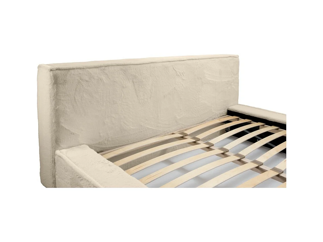 Cama con canapé ORLANE - Terciopelo Beige de duna - 140x200 cm - Somier elevable - Diseño de alta gama