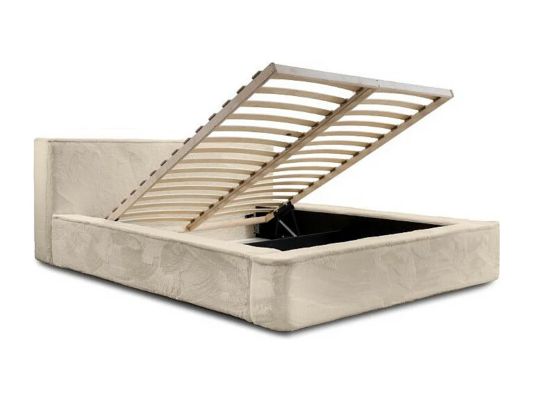 Cama con canapé ORLANE - Terciopelo Beige de duna - 140x200 cm - Somier elevable - Diseño de alta gama