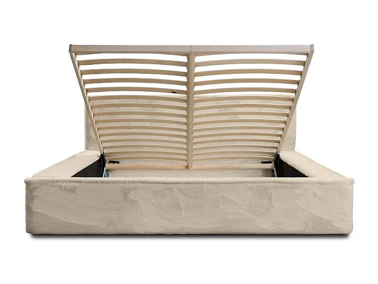 Cama con canapé ORLANE - Terciopelo Beige de duna - 140x200 cm - Somier elevable - Diseño de alta gama