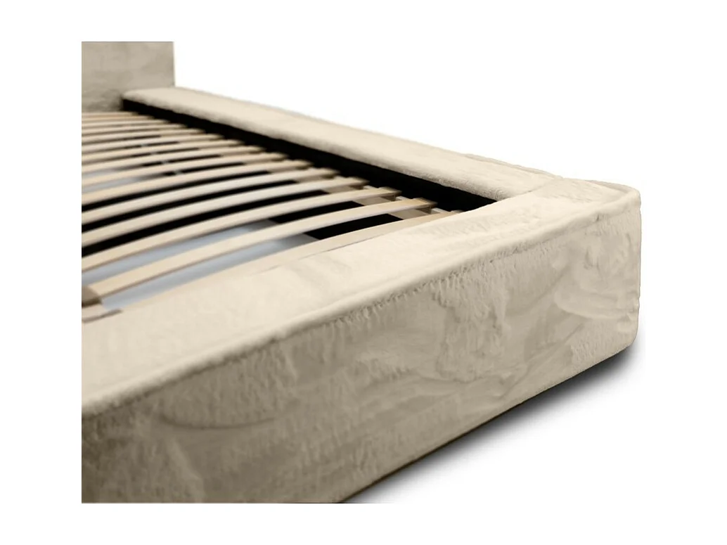 Cama con canapé ORLANE - Terciopelo Beige de duna - 140x200 cm - Somier elevable - Diseño de alta gama