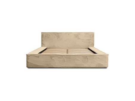 Cama con canapé ORLANE – Beige Polvo de miel polar – 140x200 cm – Somier elevable – Diseño de alta gama