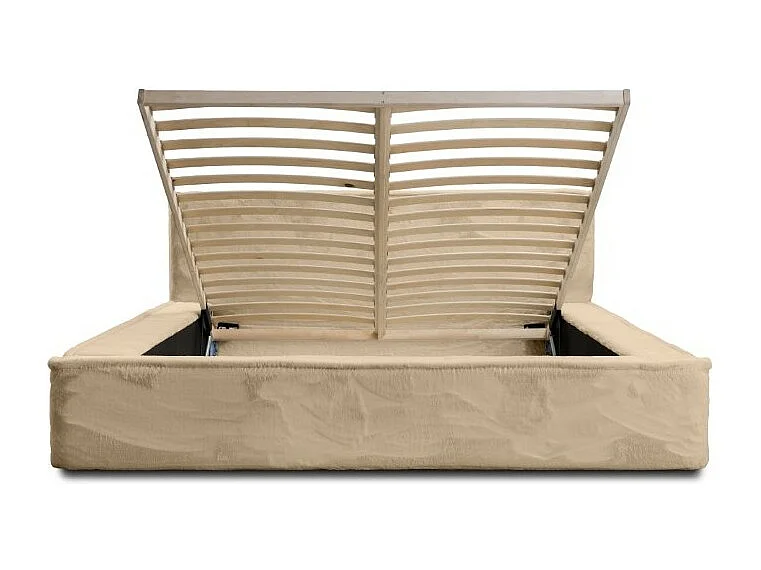 Cama con canapé ORLANE – Beige Polvo de miel polar – 140x200 cm – Somier elevable – Diseño de alta gama