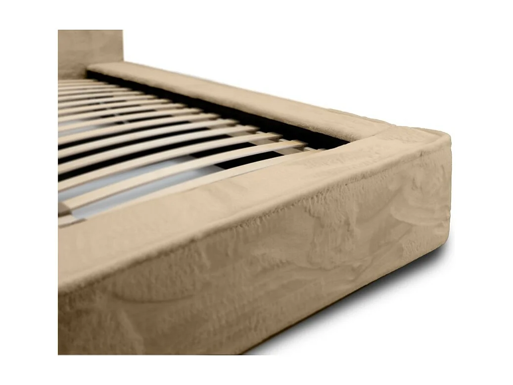 Lit coffre ORLANE – Bege Pó de Mel Polar – 140x200 cm – Estrado elevatório – Design de alto padrão