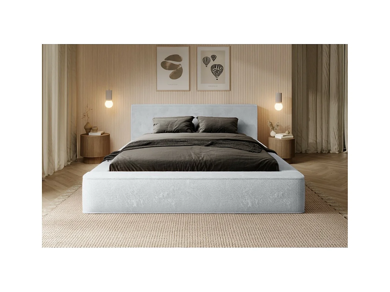 Cama baú ORLANE – Branco Nuvem Polar – 180x200 cm – Estrado elevatório – Design de alta qualidade