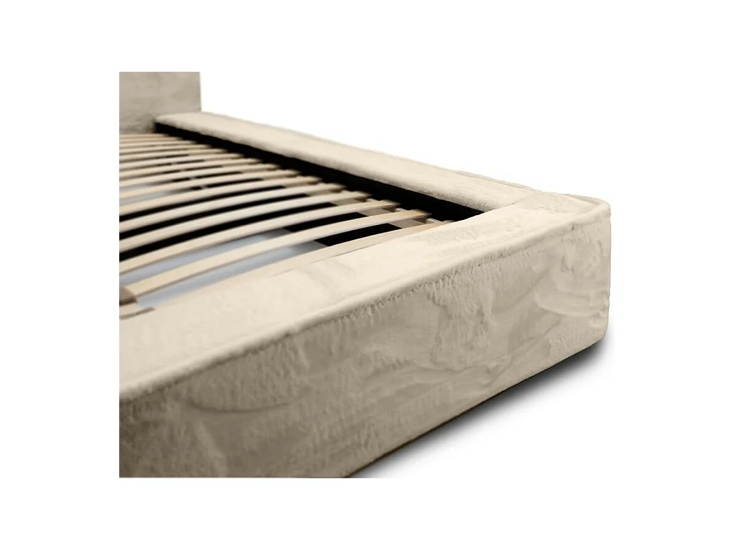 Cama con canapé ORLANE – Terciopelo beige de duna – 160x200 cm – Somier elevable – Diseño de alta gama