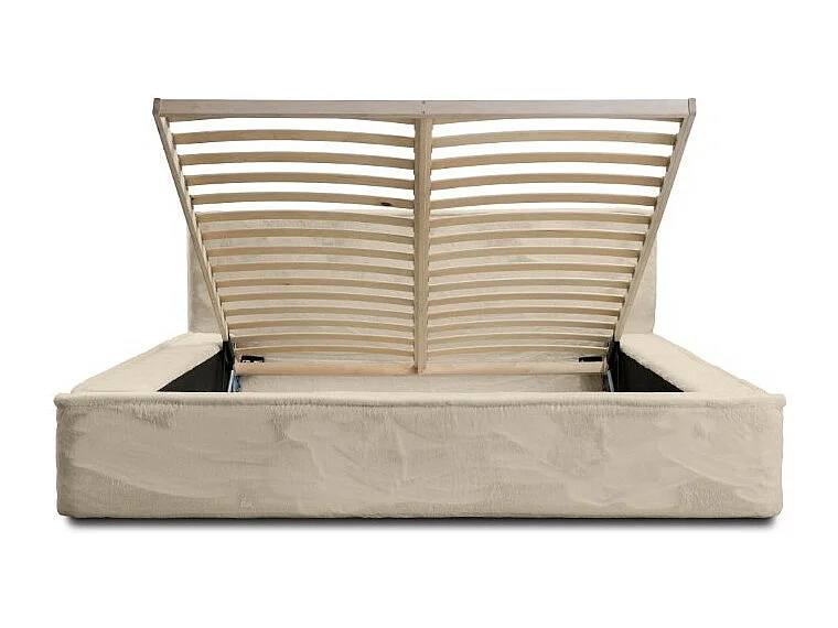 Cama con canapé ORLANE – Terciopelo beige de duna – 160x200 cm – Somier elevable – Diseño de alta gama