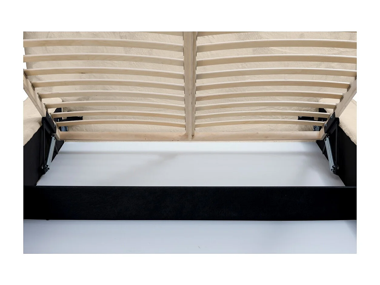 Cama con canapé ORLANE – Terciopelo beige de duna – 160x200 cm – Somier elevable – Diseño de alta gama